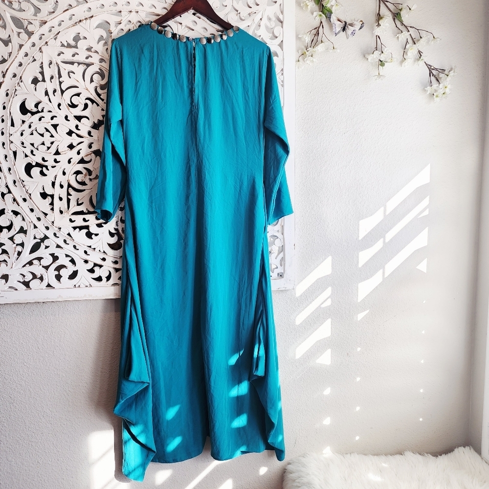 KOMMAL SOOD TEAL MAXI DRESS LONG SLEEVE NECK DETAIL SIZE MEDIUM - Picture 12 of 15